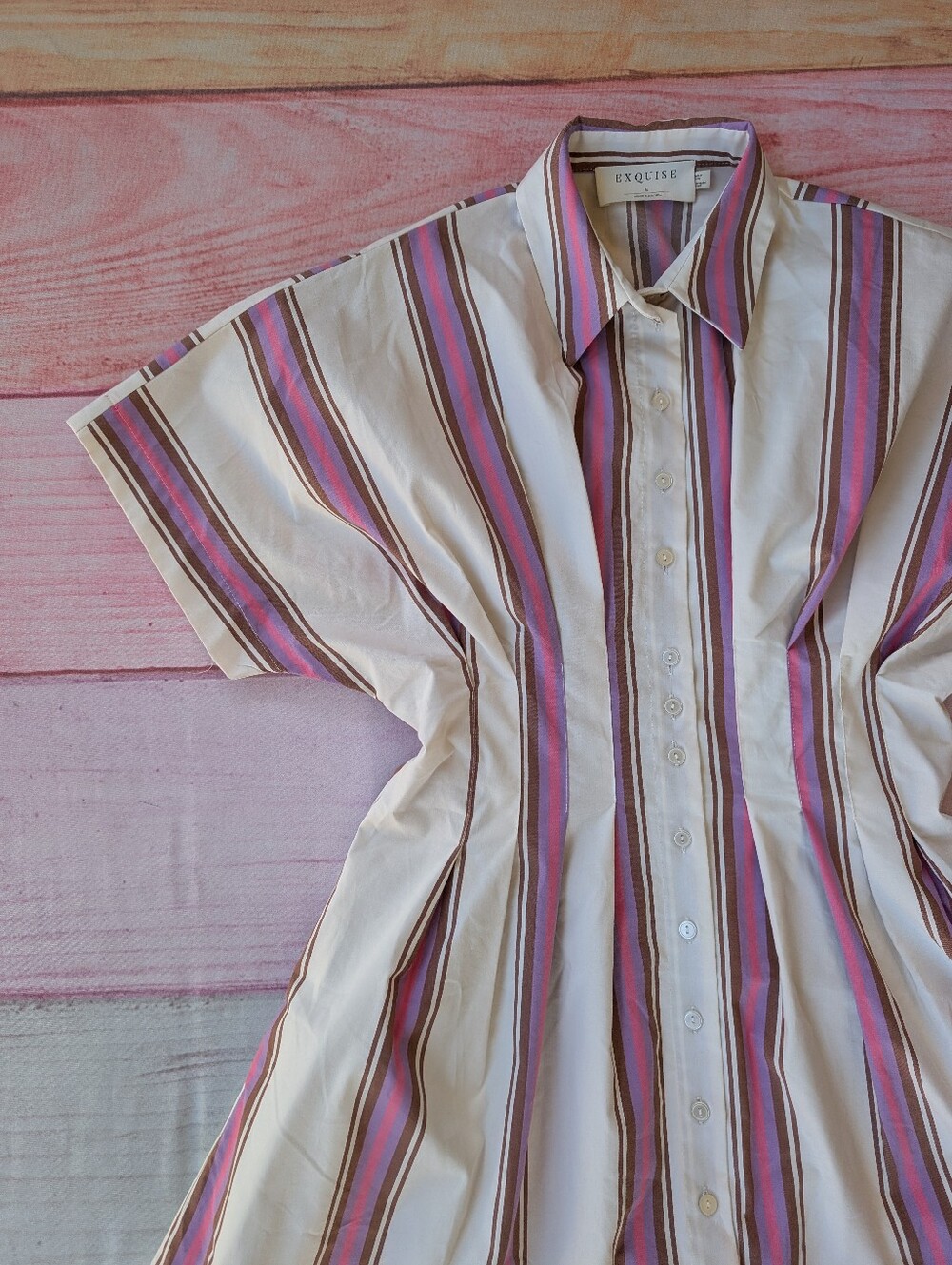 Anthropologie Exquise The Tobie Button-Front Shirt Dress Mini Pink Small - Picture 8 of 13